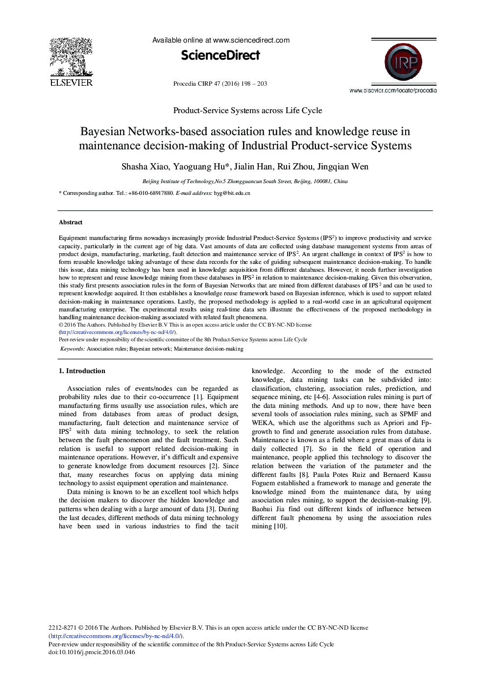 Bayesian Networks-based Association Rules and Knowledge Reuse in Maintenance Decision-Making of Industrial Product-Service Systems 