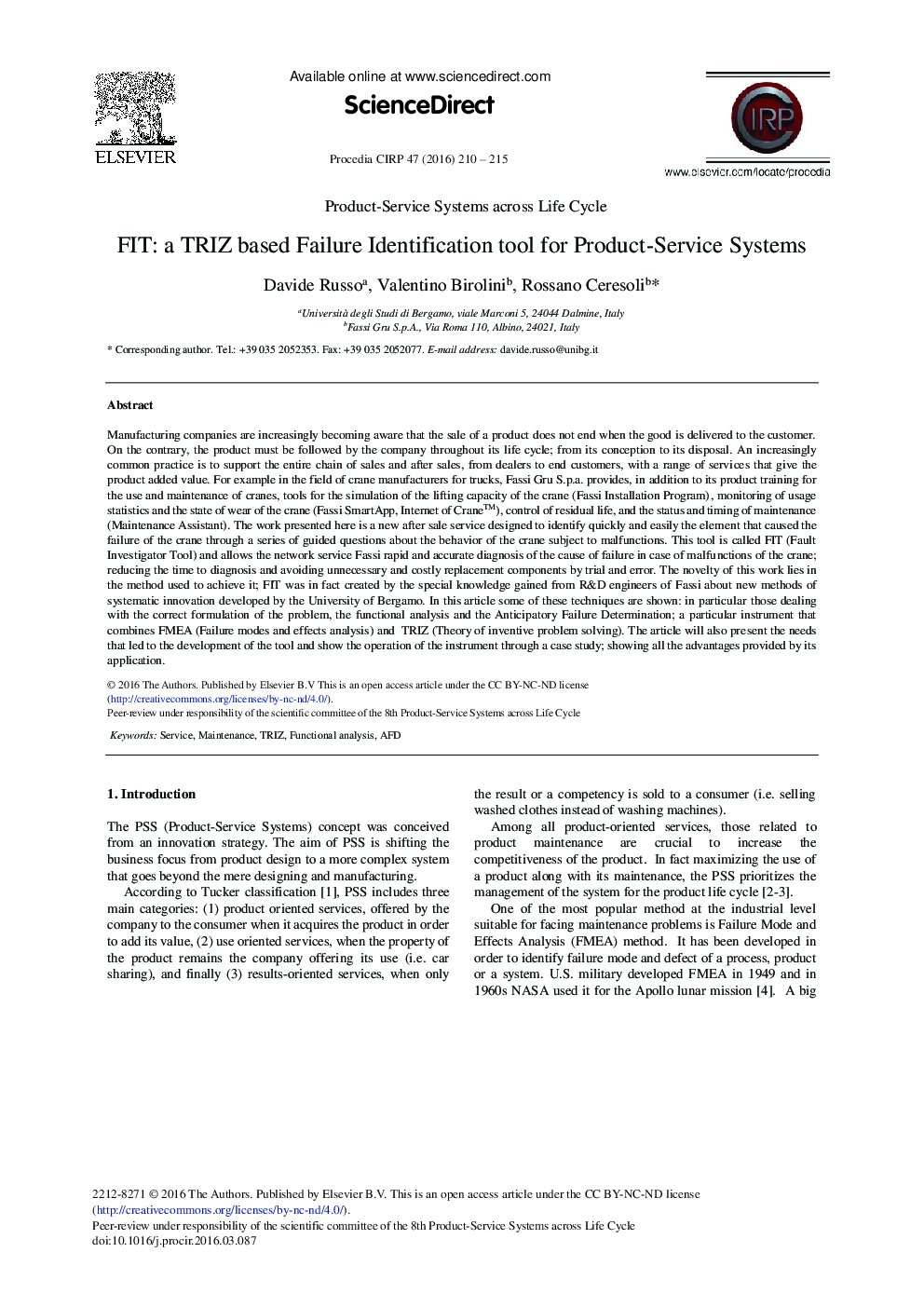 FIT: A TRIZ Based Failure Identification Tool for Product-Service Systems 