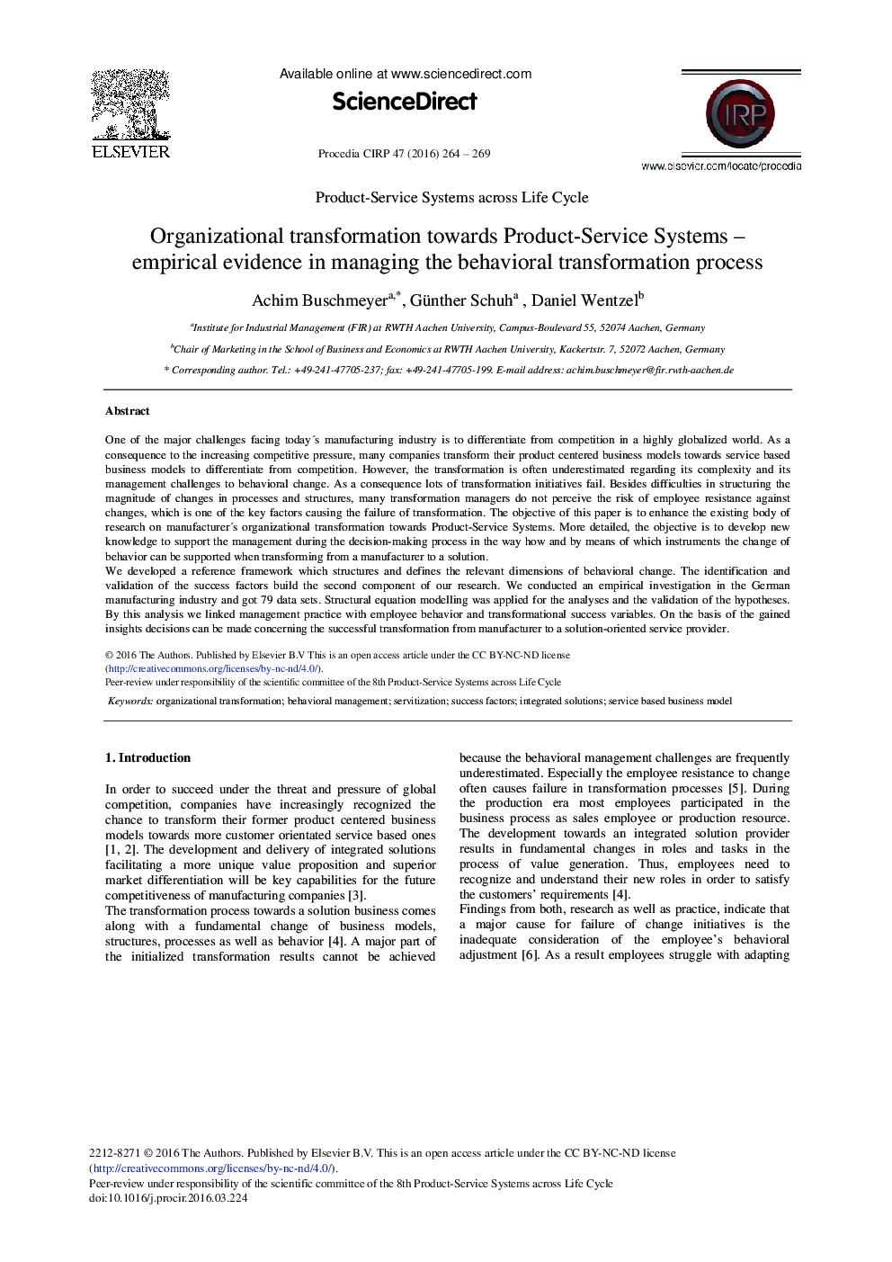 Organizational Transformation Towards Product-service Systems – Empirical Evidence in Managing the Behavioral Transformation Process 