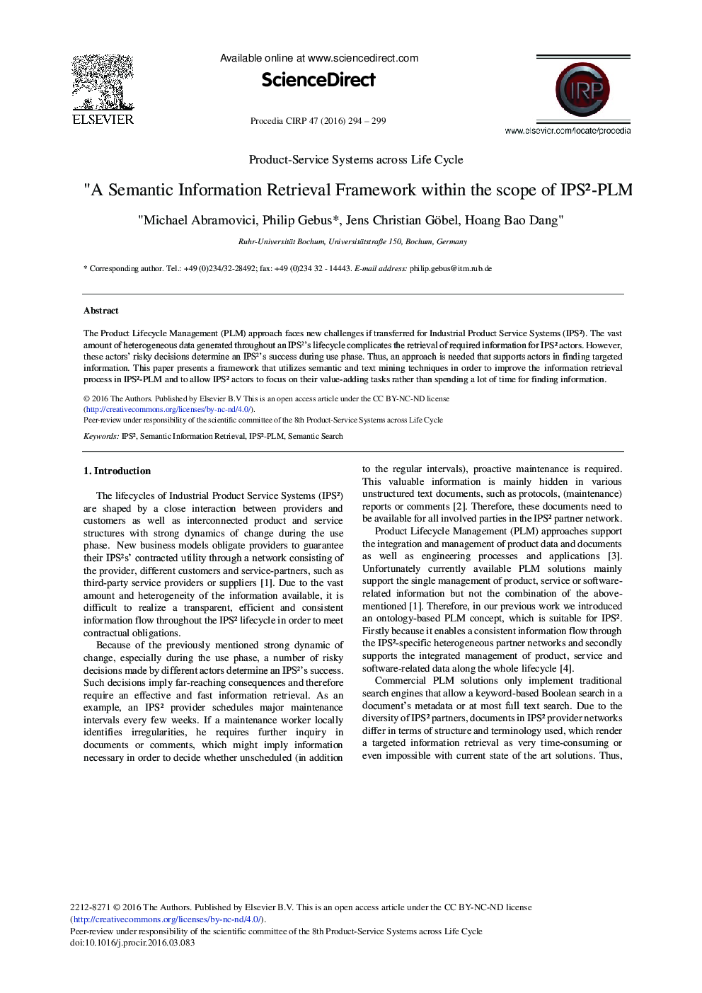 A Semantic Information Retrieval Framework within the Scope of IPS2-PLM