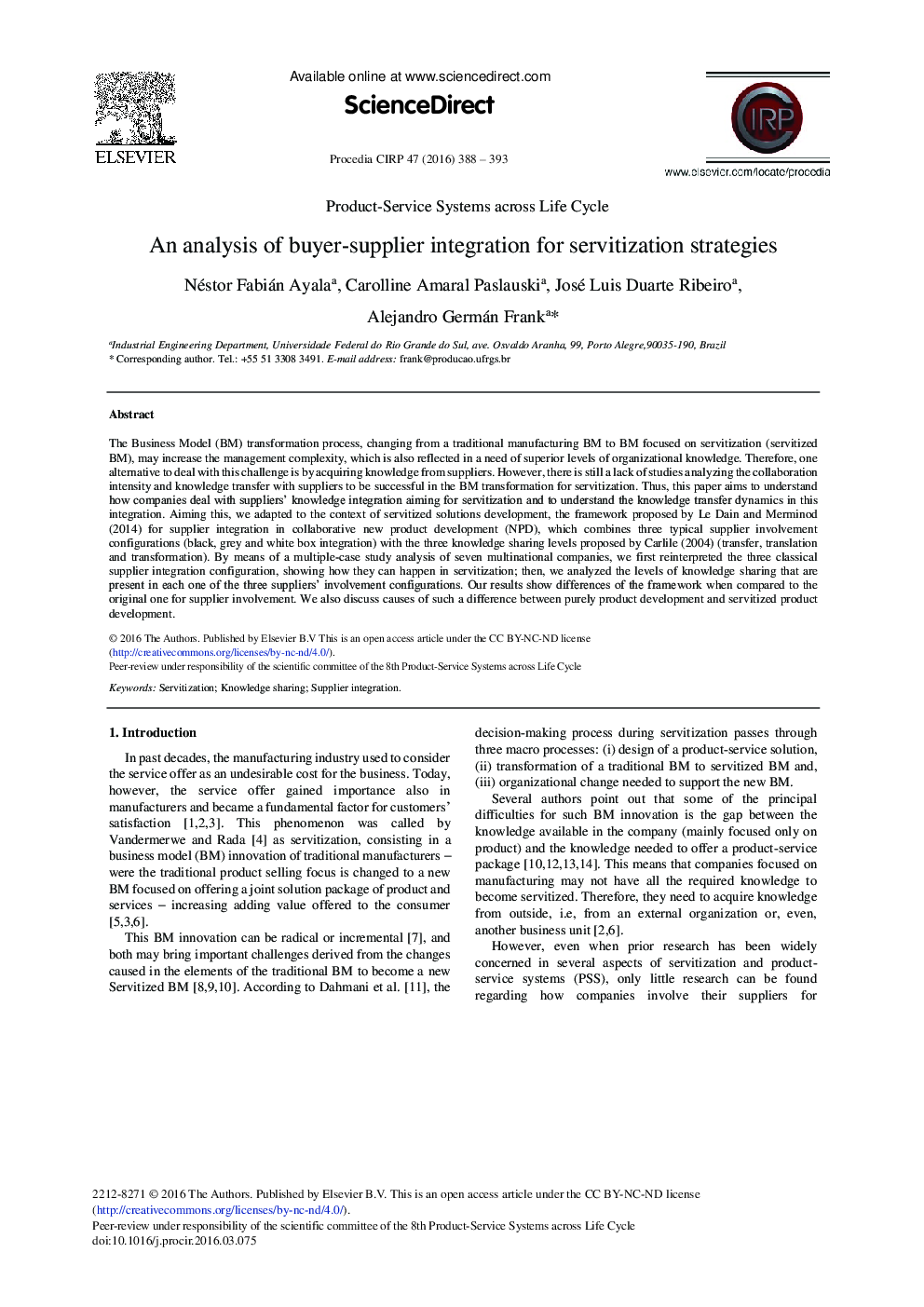 An Analysis of Buyer-supplier Integration for Servitization Strategies 