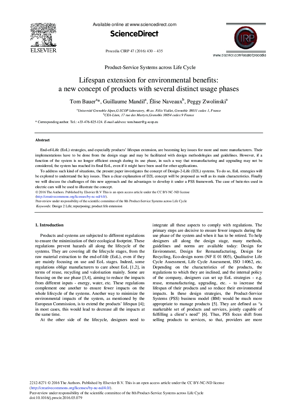 Lifespan Extension for Environmental Benefits: A new Concept of Products with Several Distinct Usage Phases 