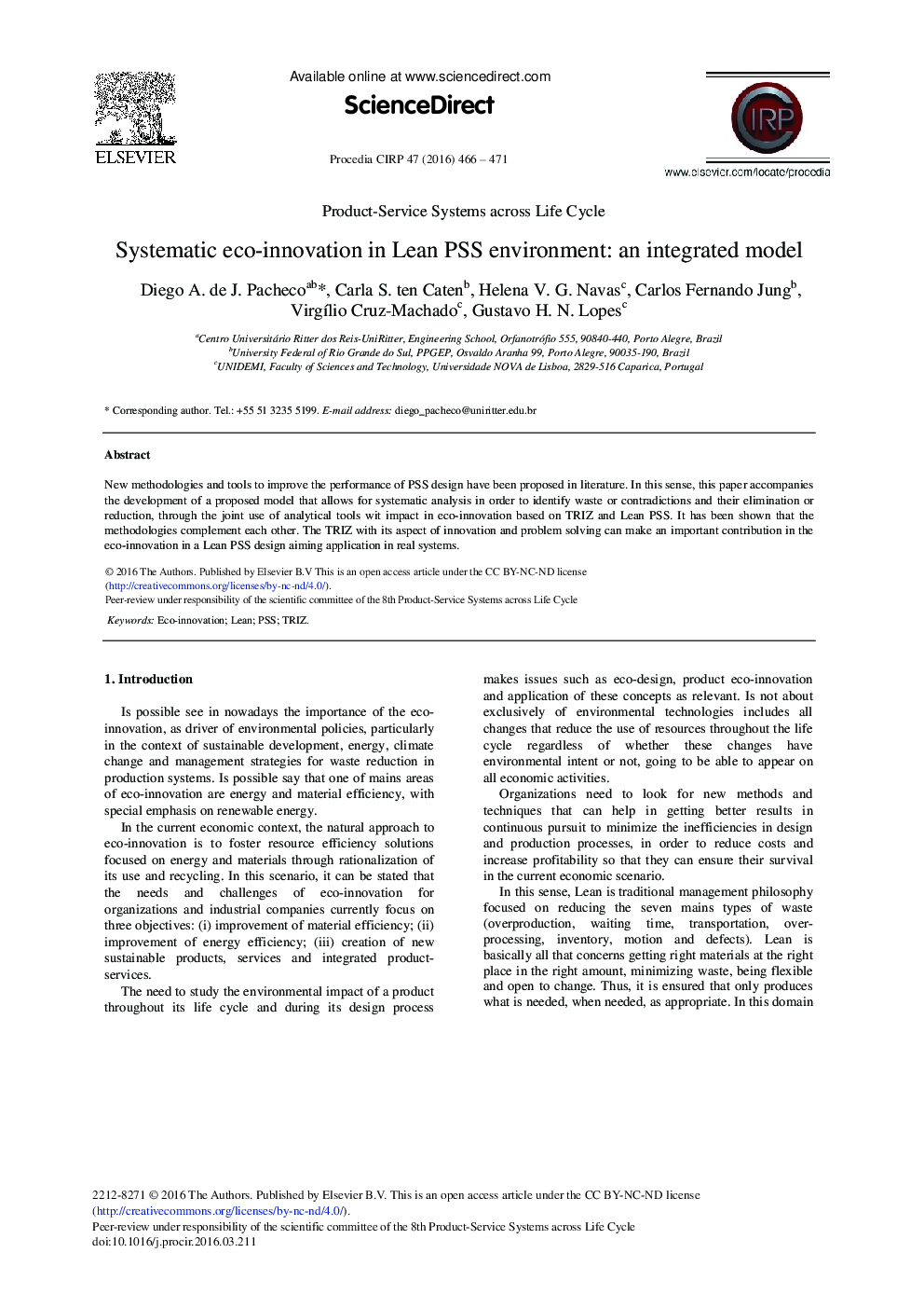 Systematic Eco-innovation in Lean PSS Environment: An Integrated Model 