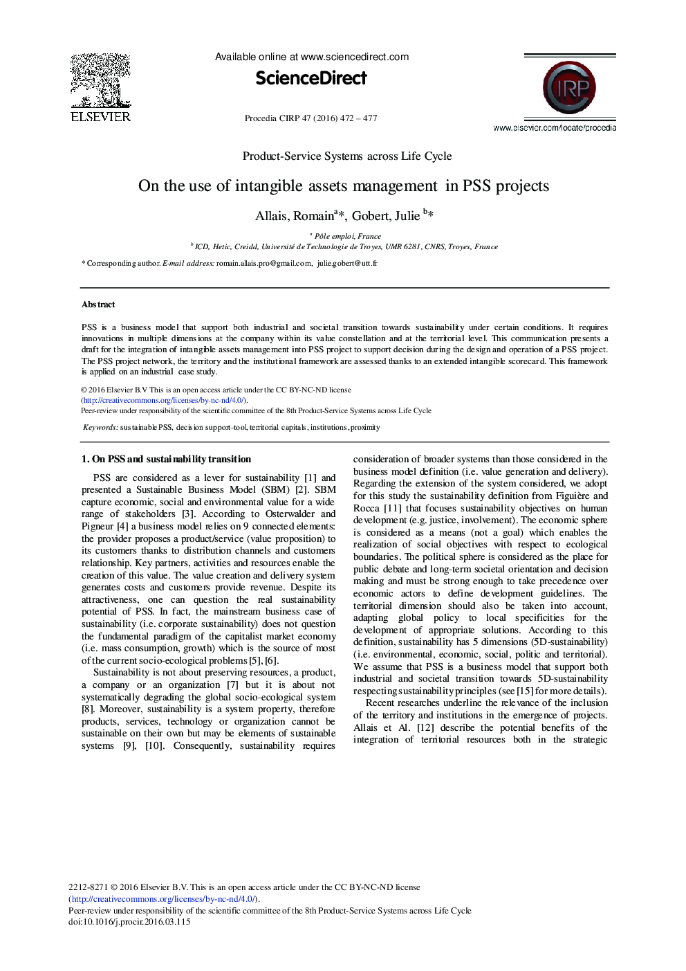 On the use of Intangible Assets Management in PSS Projects 