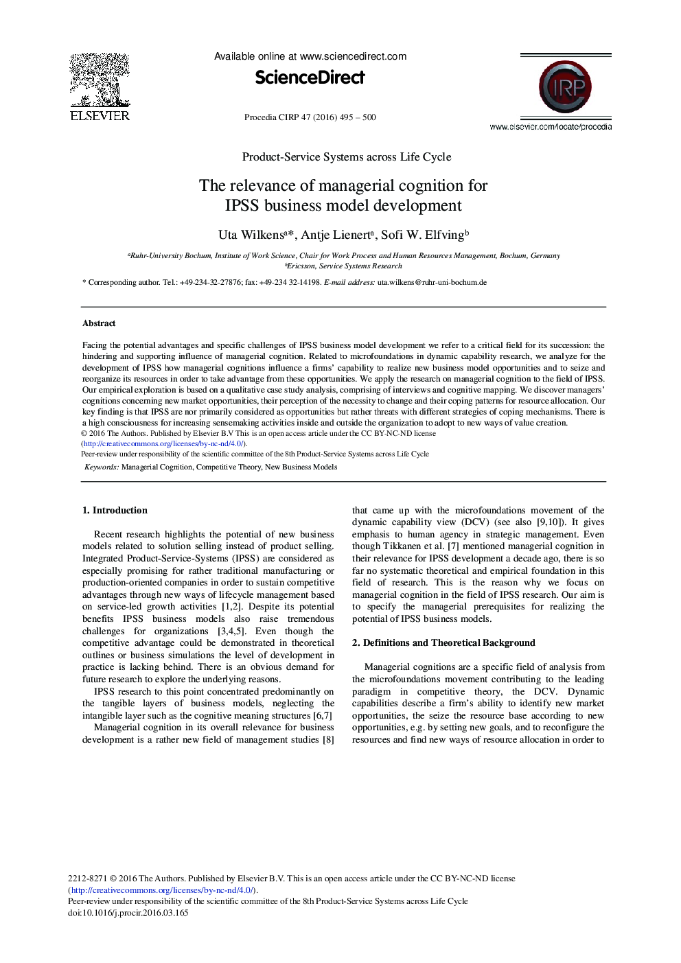 The Relevance of Managerial Cognition for IPSS Business Model Development 