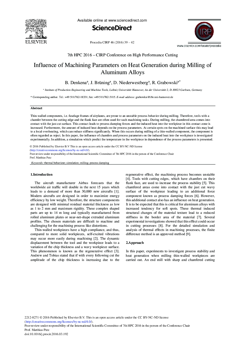 Influence of Machining Parameters on Heat Generation During Milling of Aluminum Alloys 