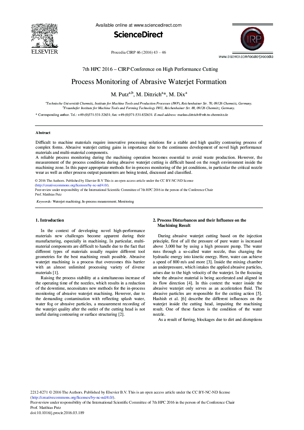 Process Monitoring of Abrasive Waterjet Formation 