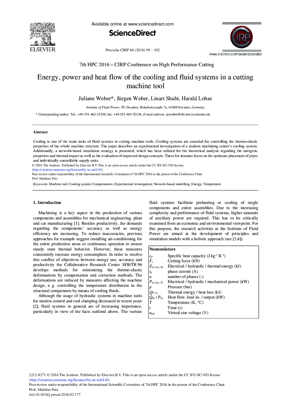 Energy, Power and Heat Flow of the Cooling and Fluid Systems in a Cutting Machine Tool 