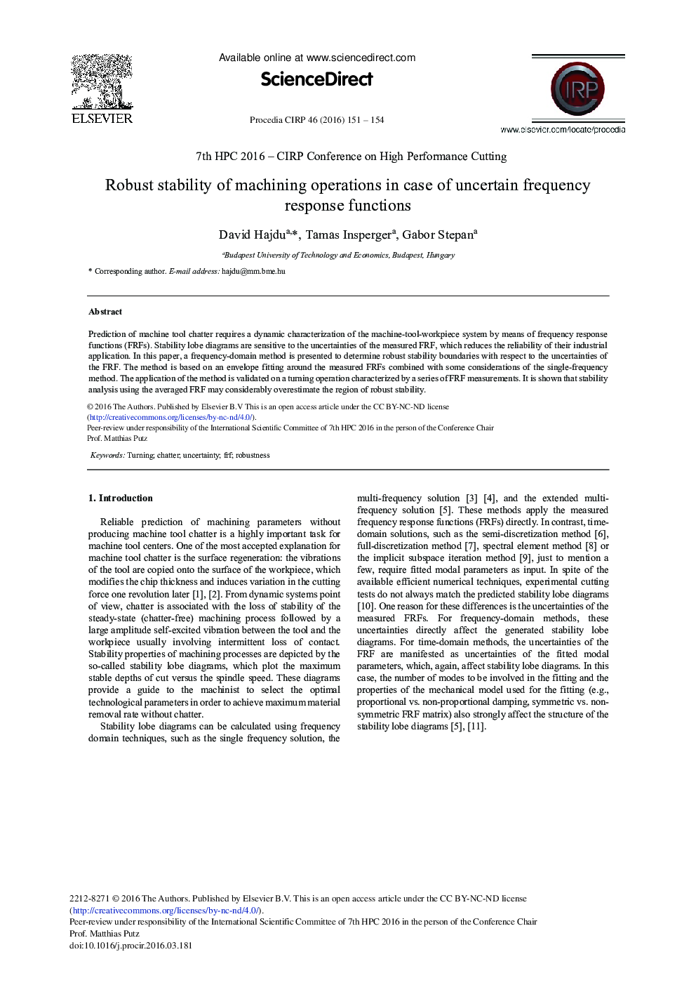 Robust Stability of Machining Operations in Case of Uncertain Frequency Response Functions 