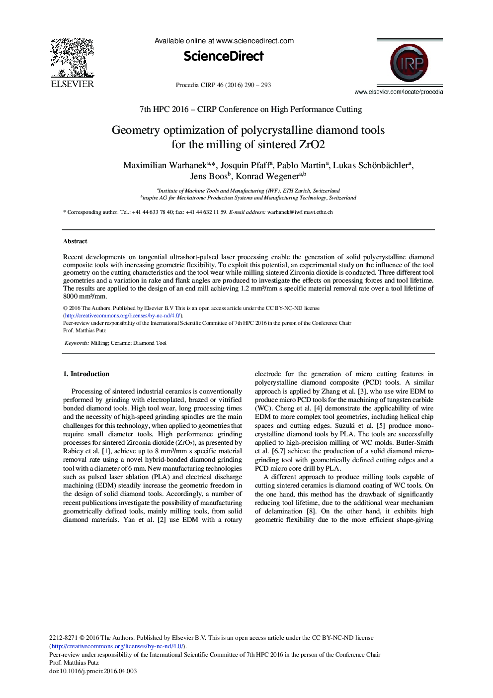 Geometry Optimization of Polycrystalline Diamond Tools for the Milling of Sintered ZrO2 