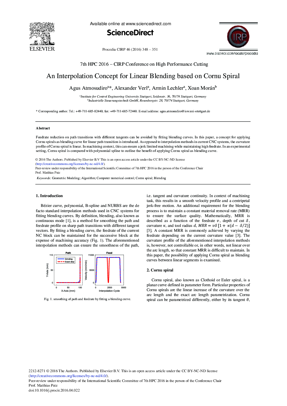 An Interpolation Concept for Linear Blending Based on Cornu Spiral 