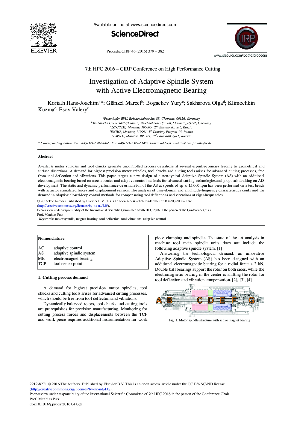 Investigation of Adaptive Spindle System with Active Electromagnetic Bearing 