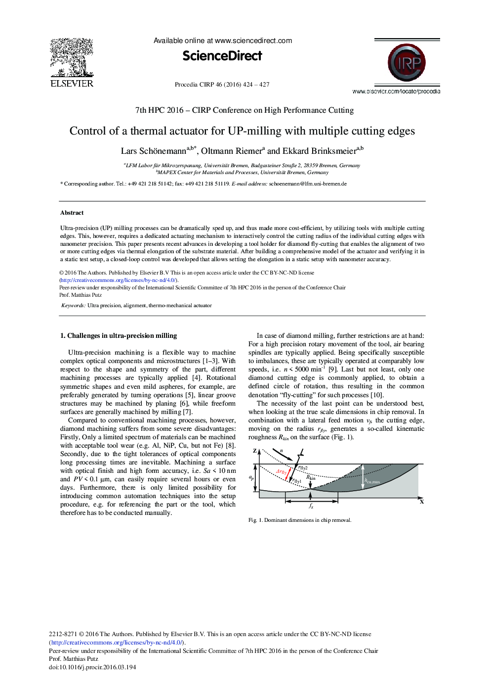 Control of a Thermal Actuator for UP-milling with Multiple Cutting Edges 