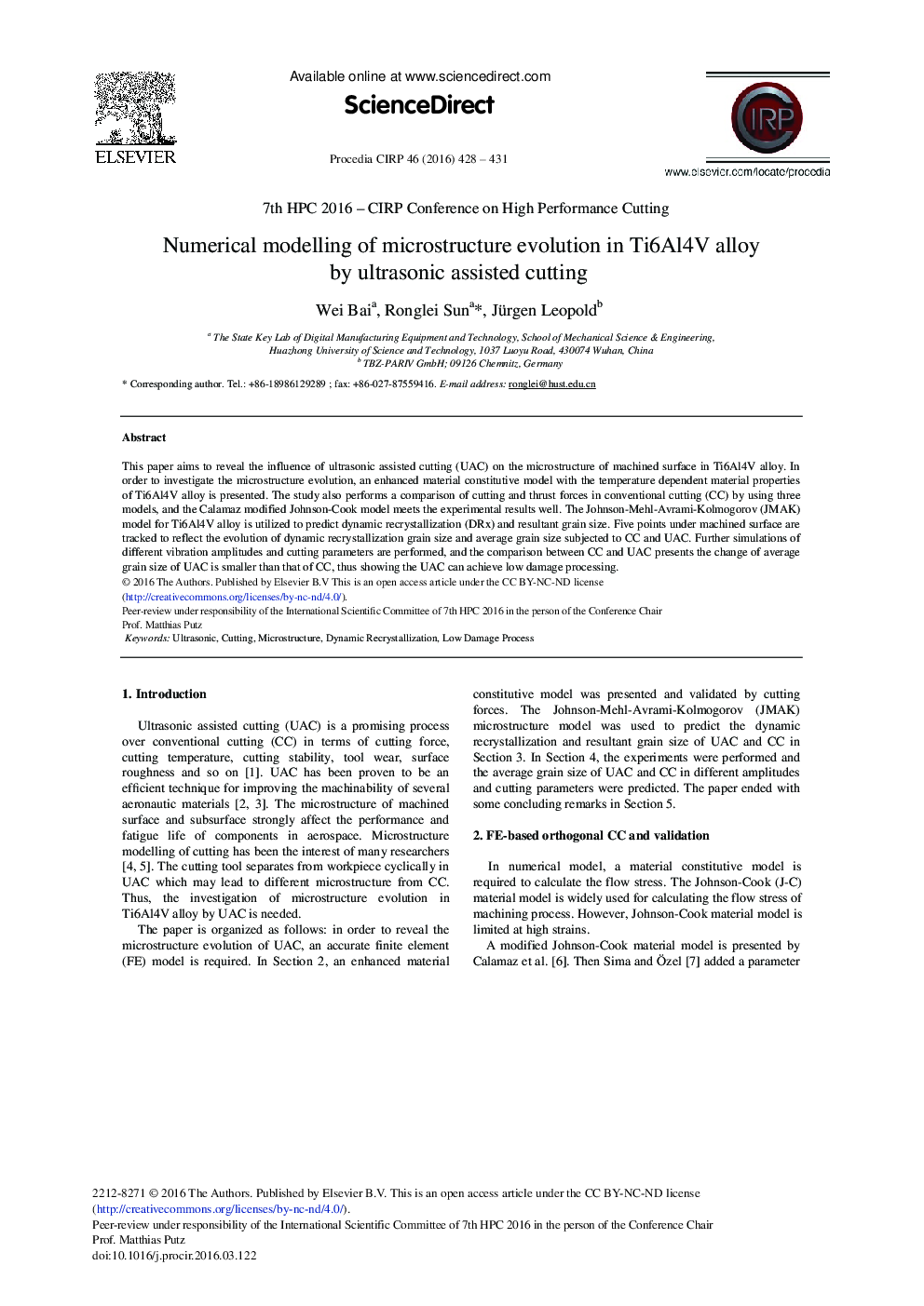 Numerical Modelling of Microstructure Evolution in Ti6Al4V Alloy by Ultrasonic Assisted Cutting 