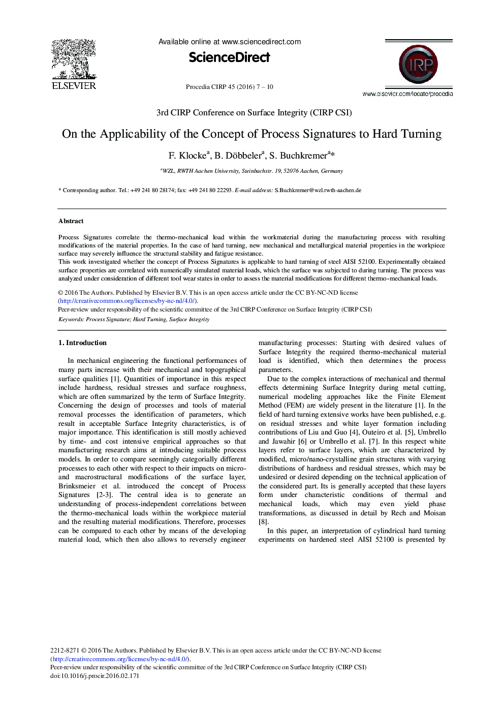 On the Applicability of the Concept of Process Signatures to Hard Turning 