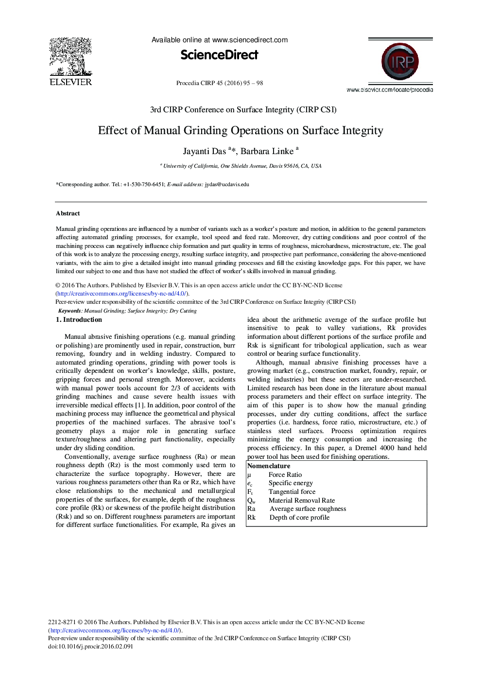 Effect of Manual Grinding Operations on Surface Integrity 