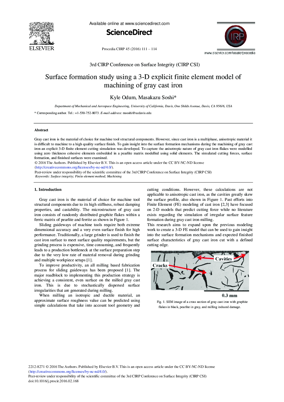 Surface Formation Study Using a 3-D Explicit Finite Element Model of Machining of Gray Cast Iron