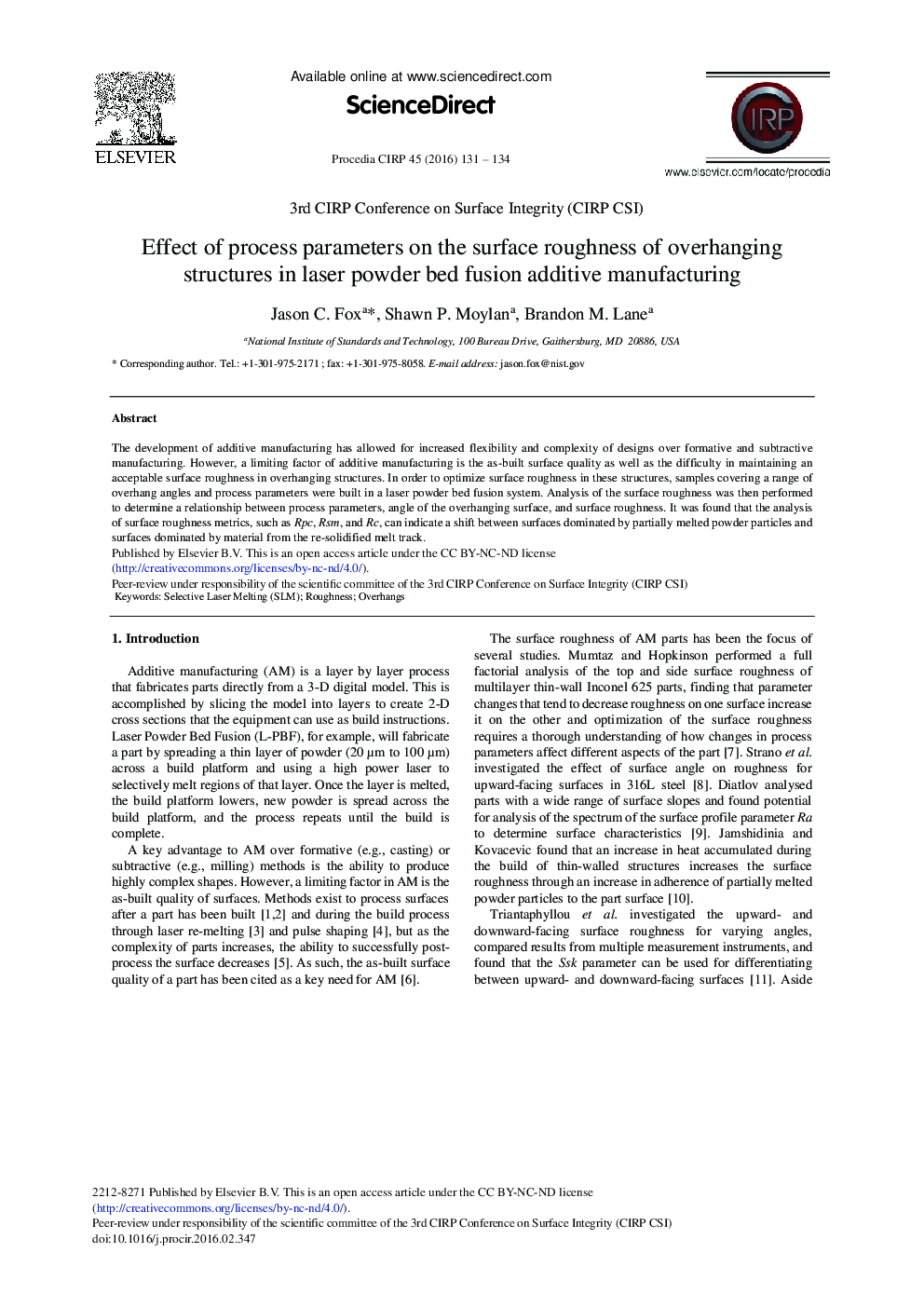 Effect of Process Parameters on the Surface Roughness of Overhanging Structures in Laser Powder Bed Fusion Additive Manufacturing 