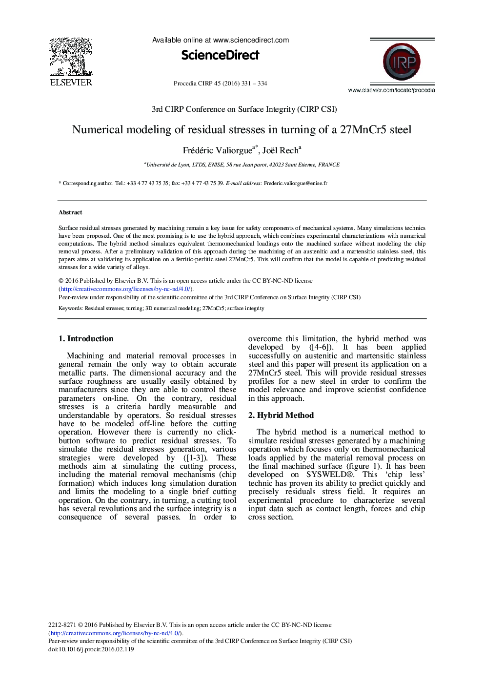 Numerical Modeling of Residual Stresses in Turning of a 27MnCr5 Steel 