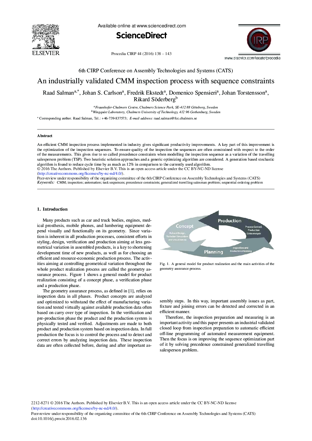 An Industrially Validated CMM Inspection Process with Sequence Constraints 