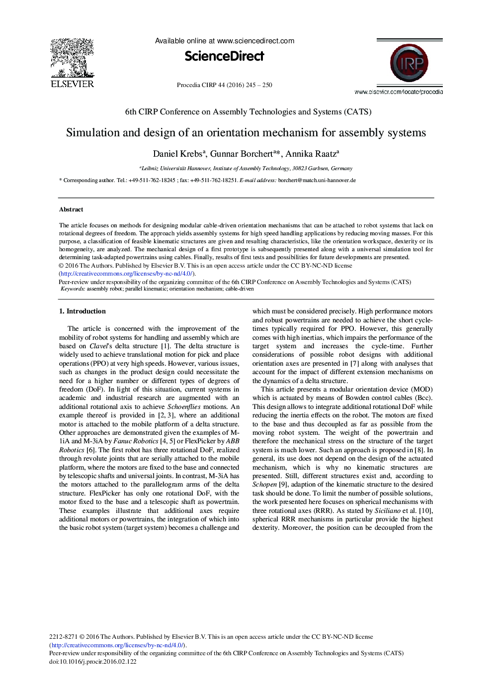 Simulation and Design of an Orientation Mechanism for Assembly Systems 