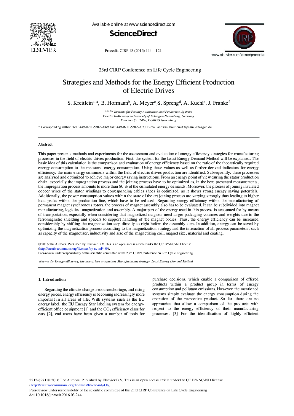 Strategies and Methods for the Energy Efficient Production of Electric Drives 