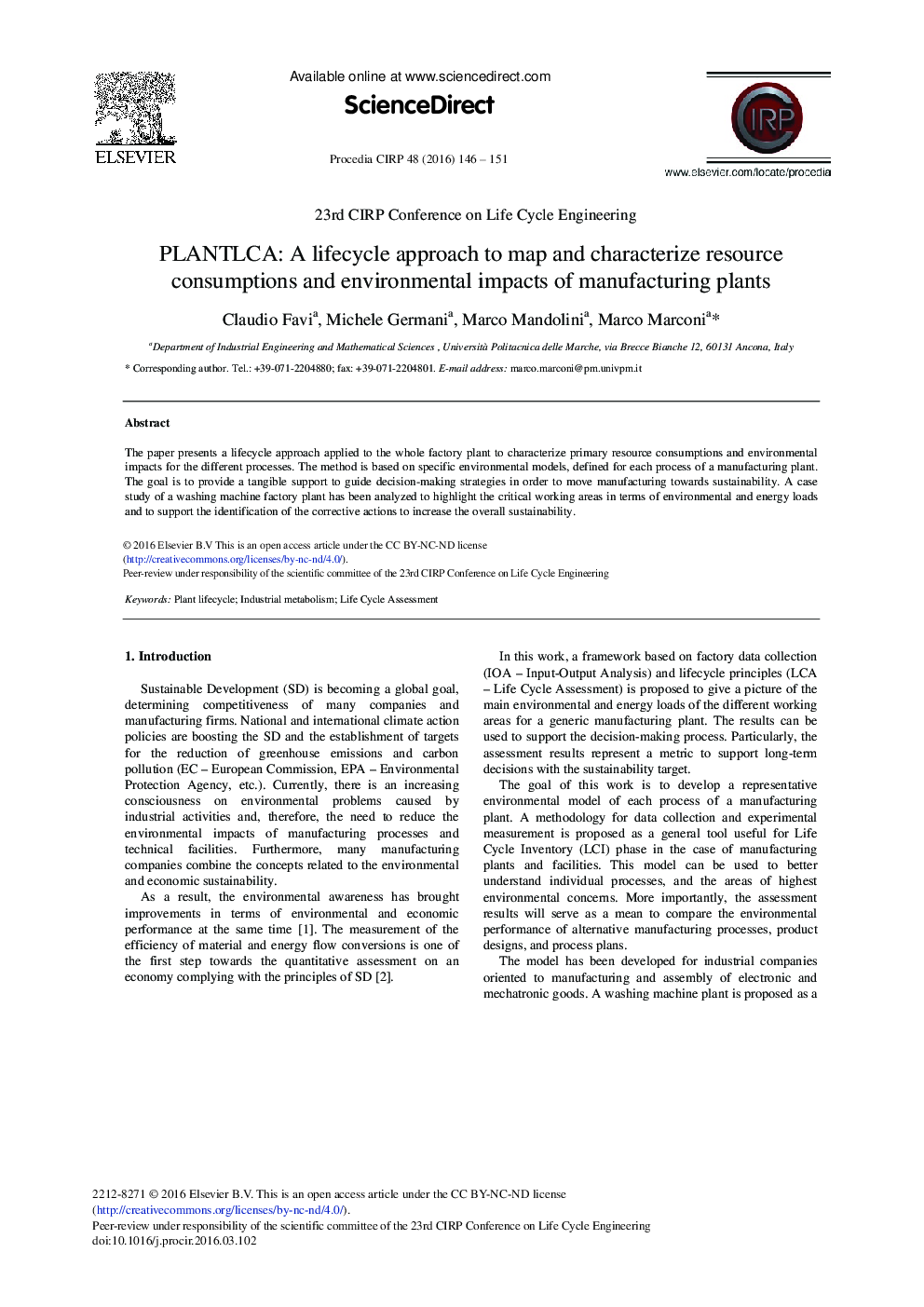 PLANTLCA: A Lifecycle Approach to Map and Characterize Resource Consumptions and Environmental Impacts of Manufacturing Plants 