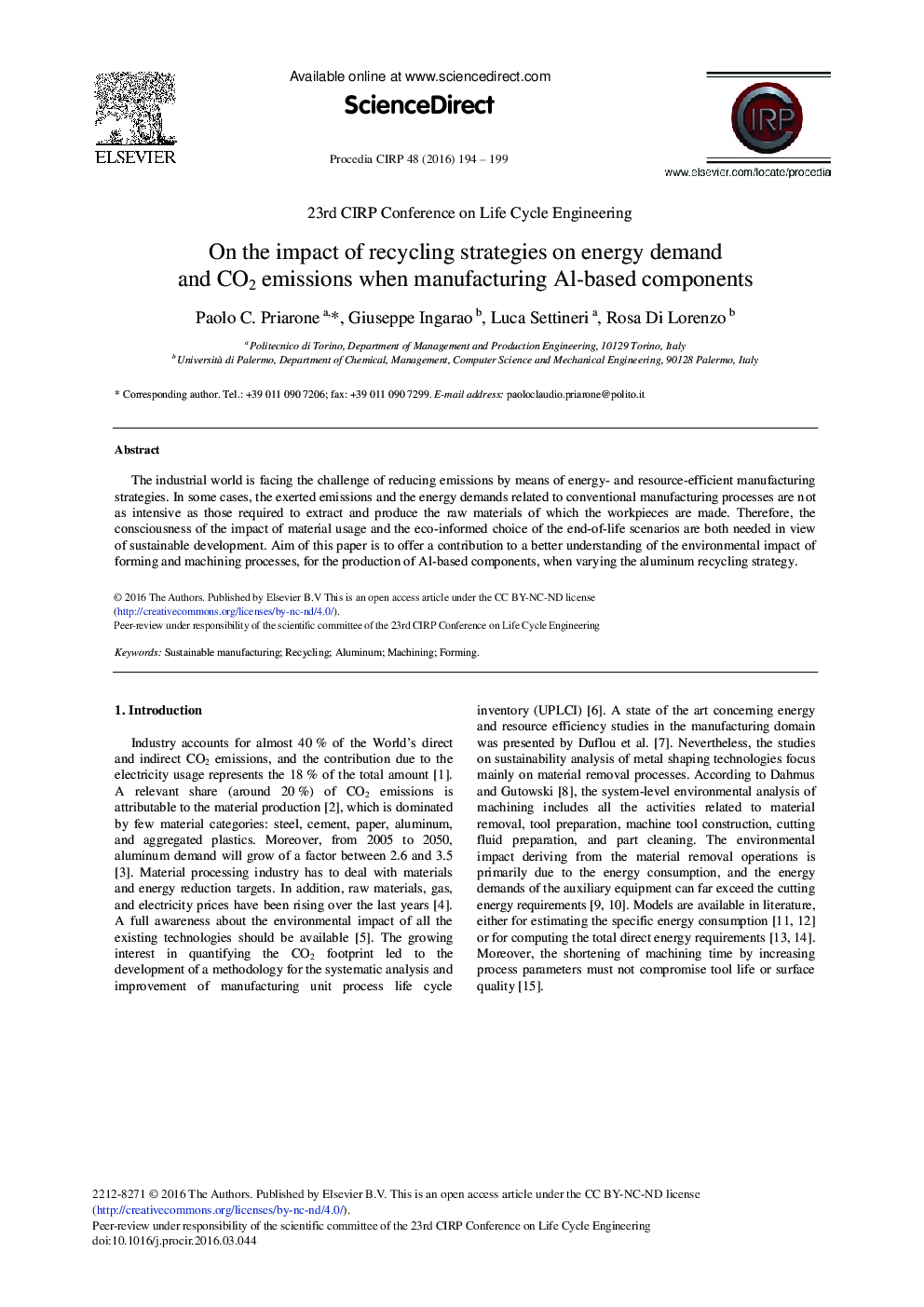 On the Impact of Recycling Strategies on Energy Demand and CO2 Emissions When Manufacturing Al-based Components 
