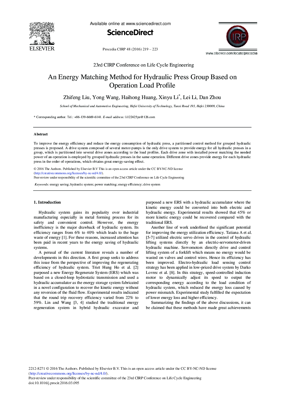 An Energy Matching Method for Hydraulic Press Group Based on Operation Load Profile 