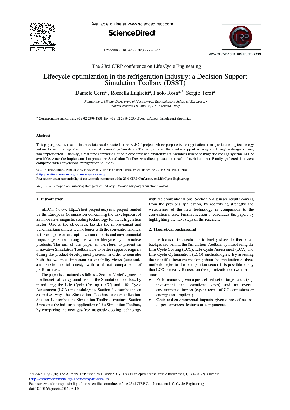 Lifecycle Optimization in the Refrigeration Industry: A Decision-support Simulation Toolbox (DSST) 