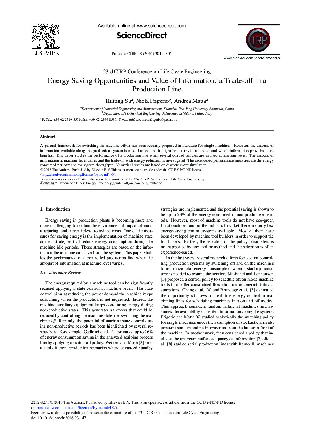 Energy Saving Opportunities and Value of Information: A Trade-off in a Production Line 