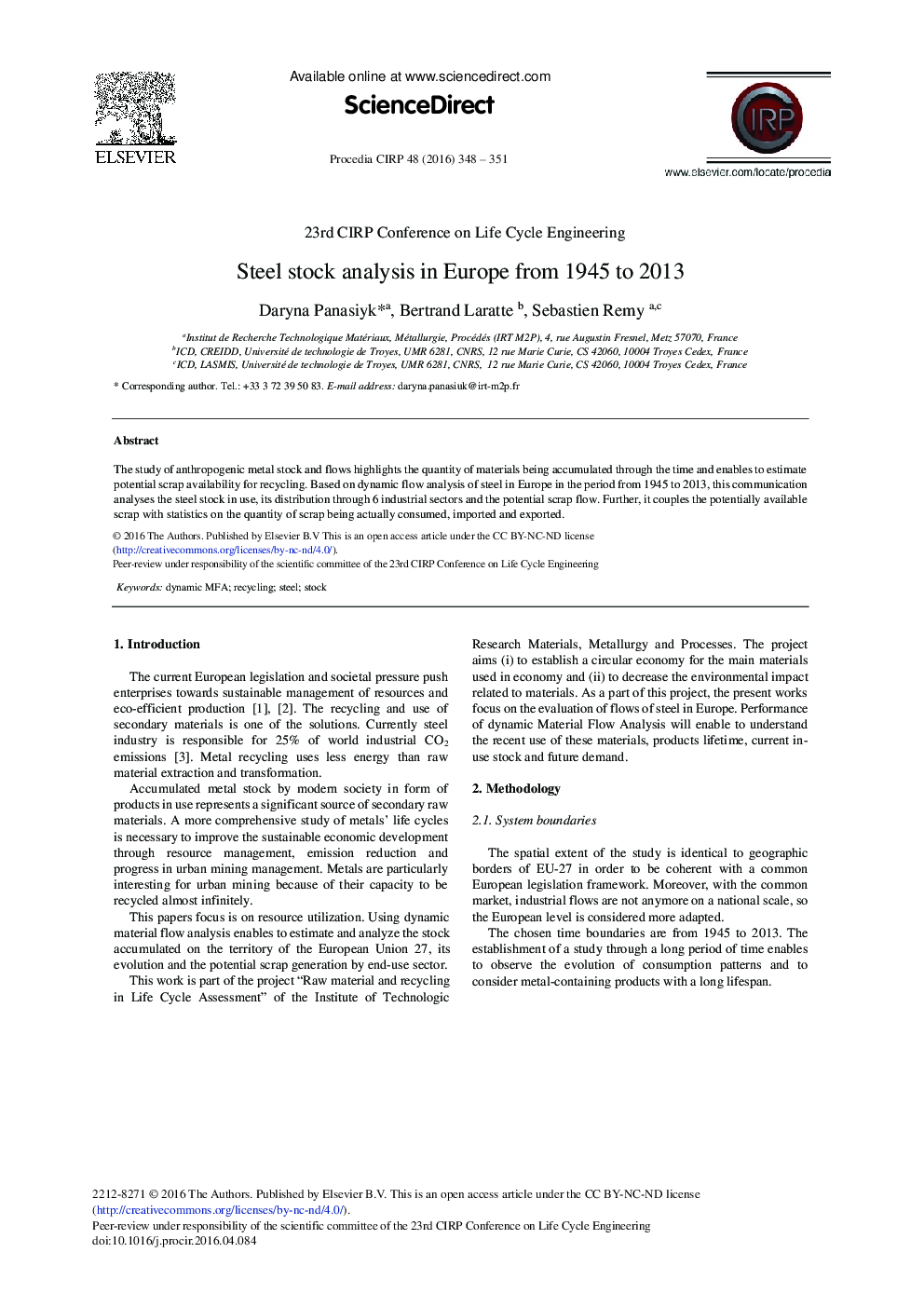 Steel Stock Analysis in Europe from 1945 to 2013 