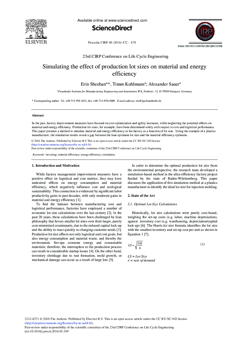 Simulating the Effect of Production Lot Sizes on Material and Energy Efficiency 