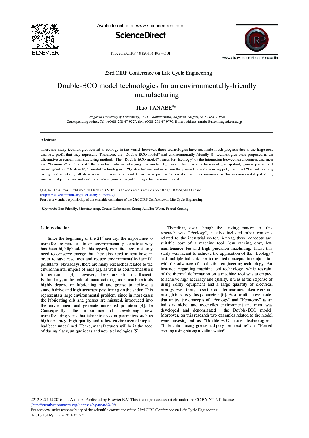 Double-ECO Model Technologies for an Environmentally-friendly Manufacturing 