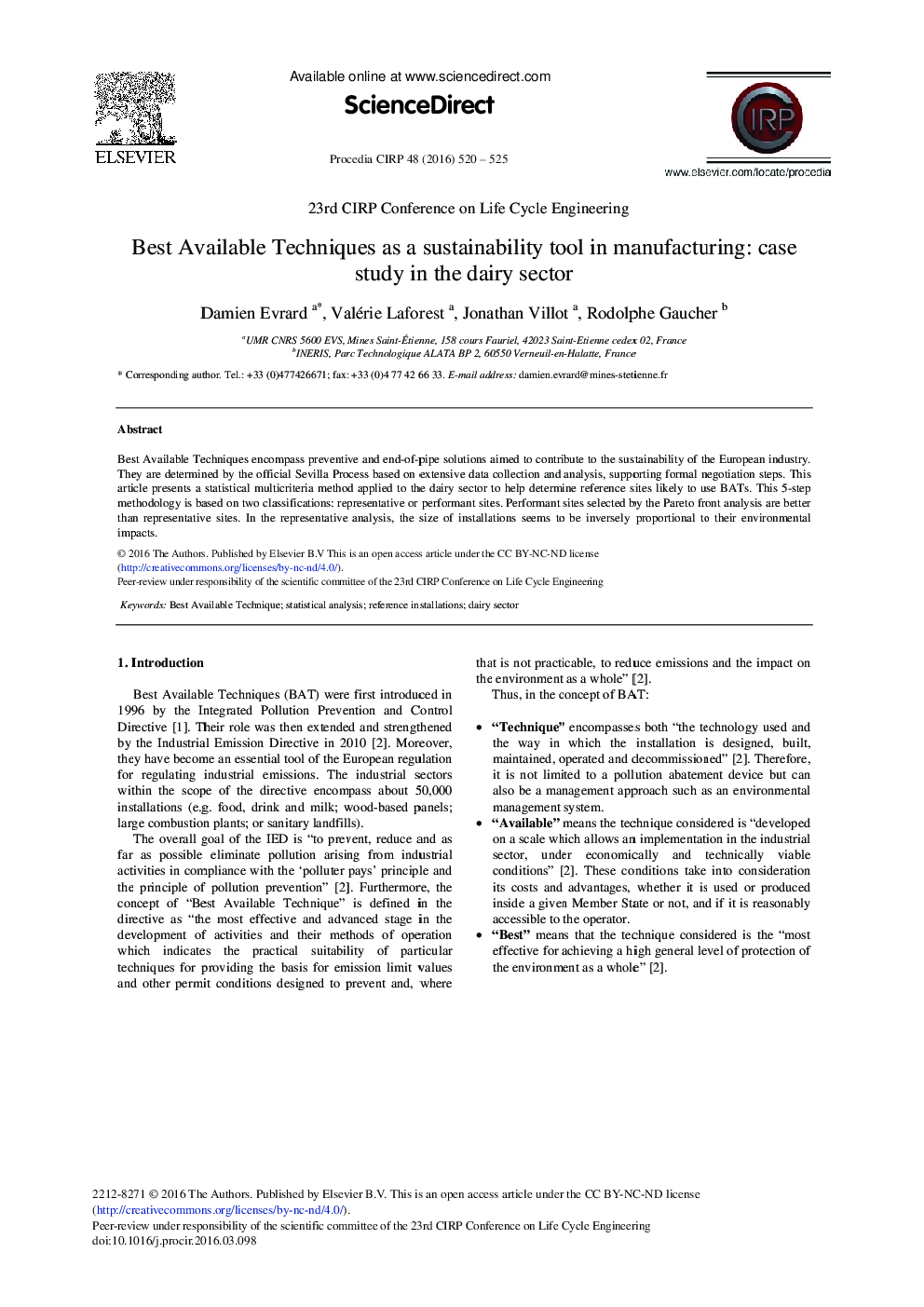 Best Available Techniques as a Sustainability Tool in Manufacturing: Case Study in the Dairy Sector 