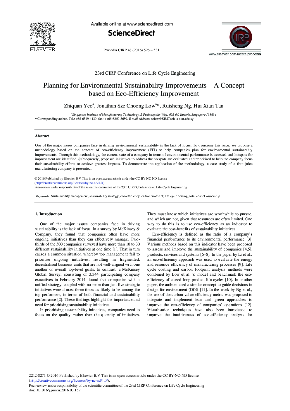 Planning for Environmental Sustainability Improvements – A Concept based on Eco-Efficiency Improvement 