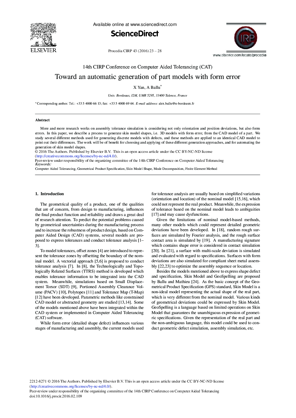 Toward an Automatic Generation of Part Models with Form Error 