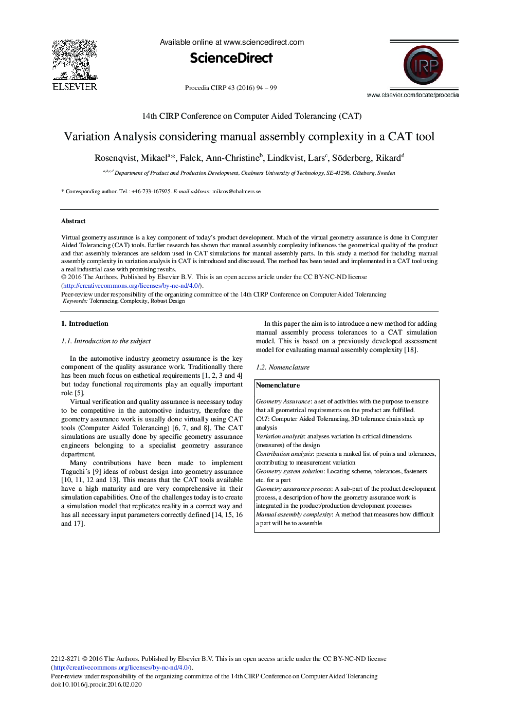 Variation Analysis Considering Manual Assembly Complexity in a CAT Tool 
