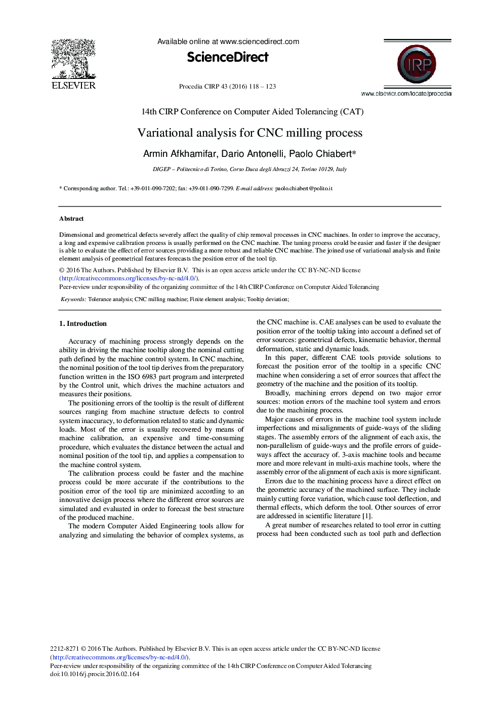 Variational Analysis for CNC Milling Process 