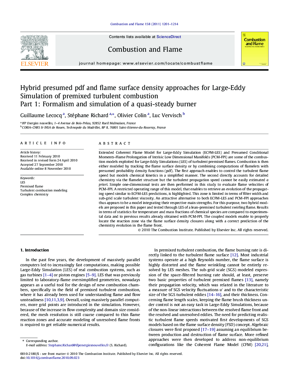 Hybrid presumed pdf and flame surface density approaches for Large-Eddy Simulation of premixed turbulent combustion: Part 1: Formalism and simulation of a quasi-steady burner