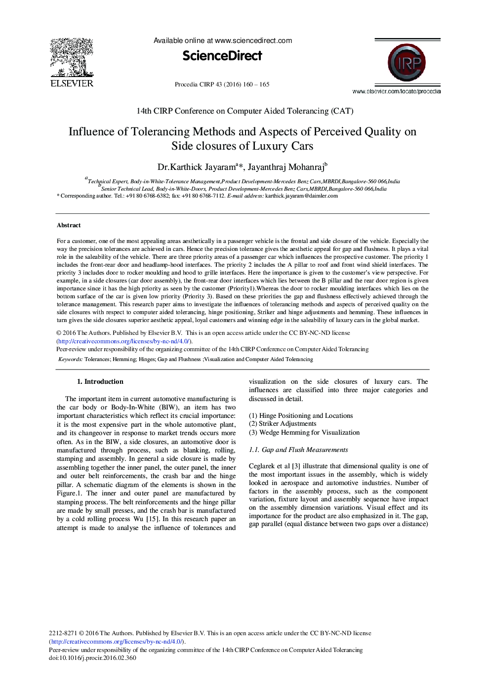 Influence of Tolerancing Methods and Aspects of Perceived Quality on Side Closures of Luxury Cars 