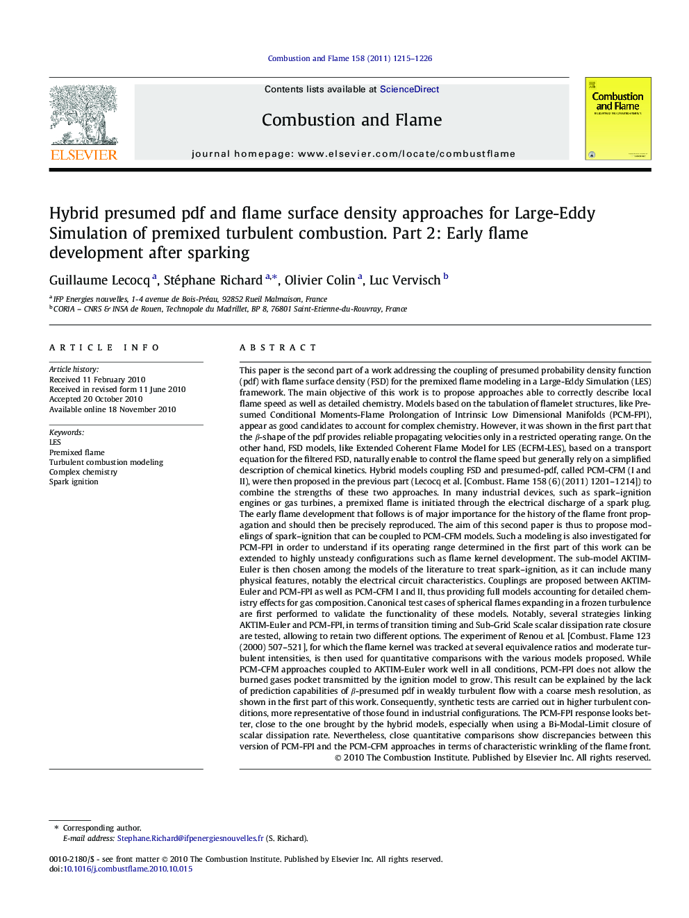 Hybrid presumed pdf and flame surface density approaches for Large-Eddy Simulation of premixed turbulent combustion. Part 2: Early flame development after sparking