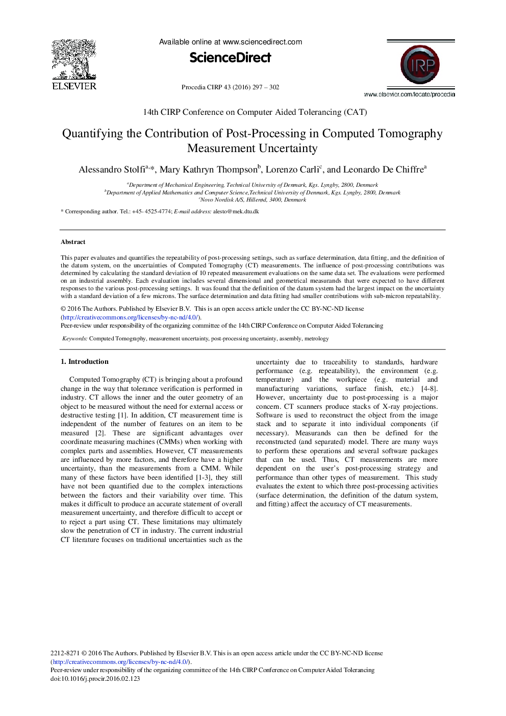 Quantifying the Contribution of Post-Processing in Computed Tomography Measurement Uncertainty 