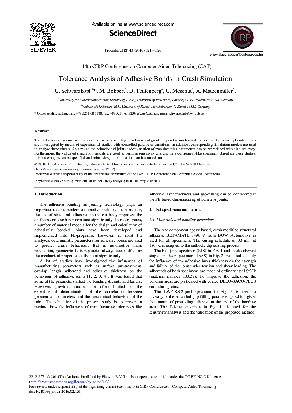 Tolerance Analysis of Adhesive Bonds in Crash Simulation 