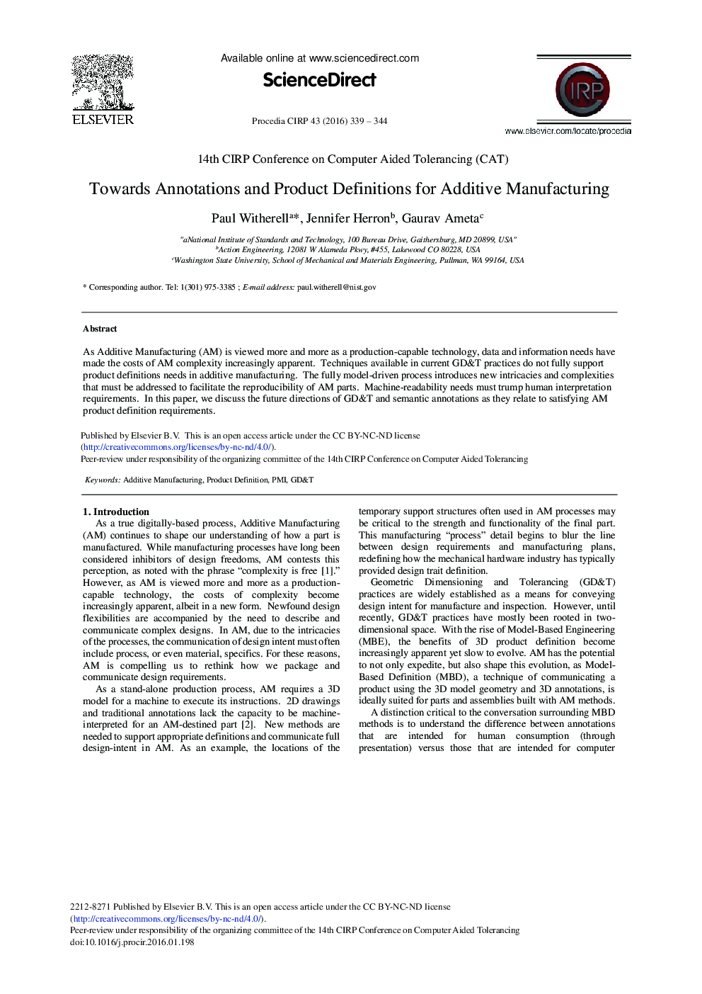 Towards Annotations and Product Definitions for Additive Manufacturing 