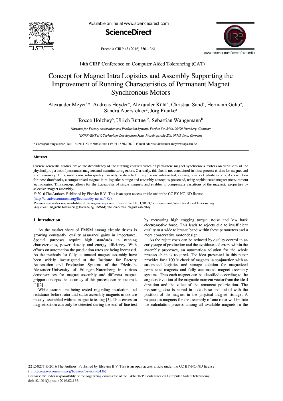 Concept for Magnet Intra Logistics and Assembly Supporting the Improvement of Running Characteristics of Permanent Magnet Synchronous Motors 