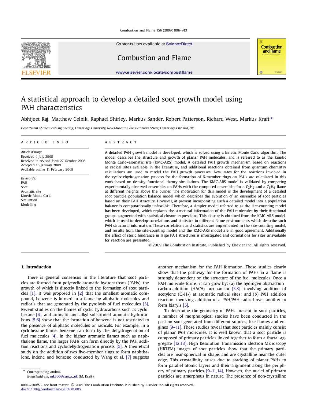 A statistical approach to develop a detailed soot growth model using PAH characteristics