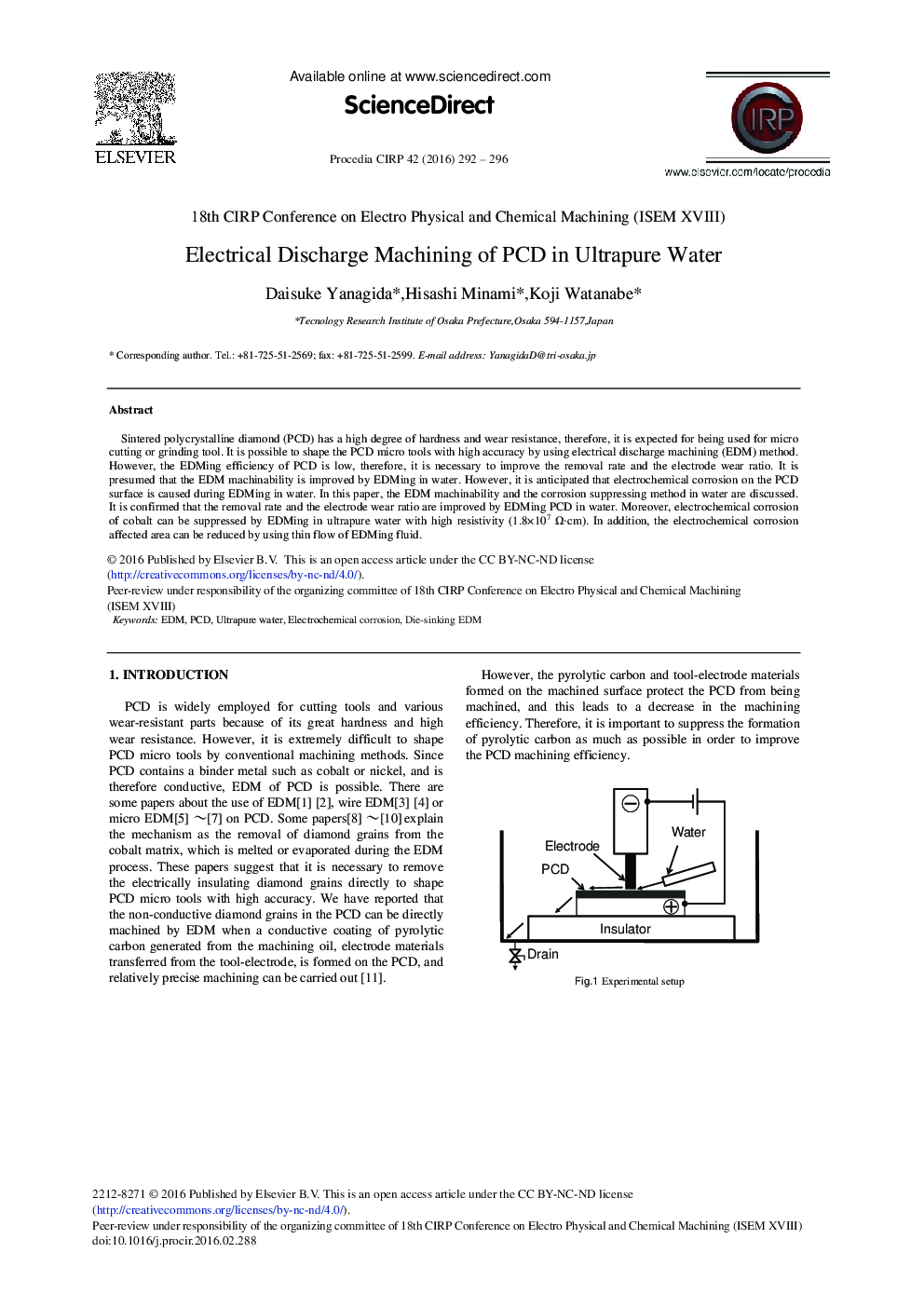 Electrical Discharge Machining of PCD in Ultrapure Water 
