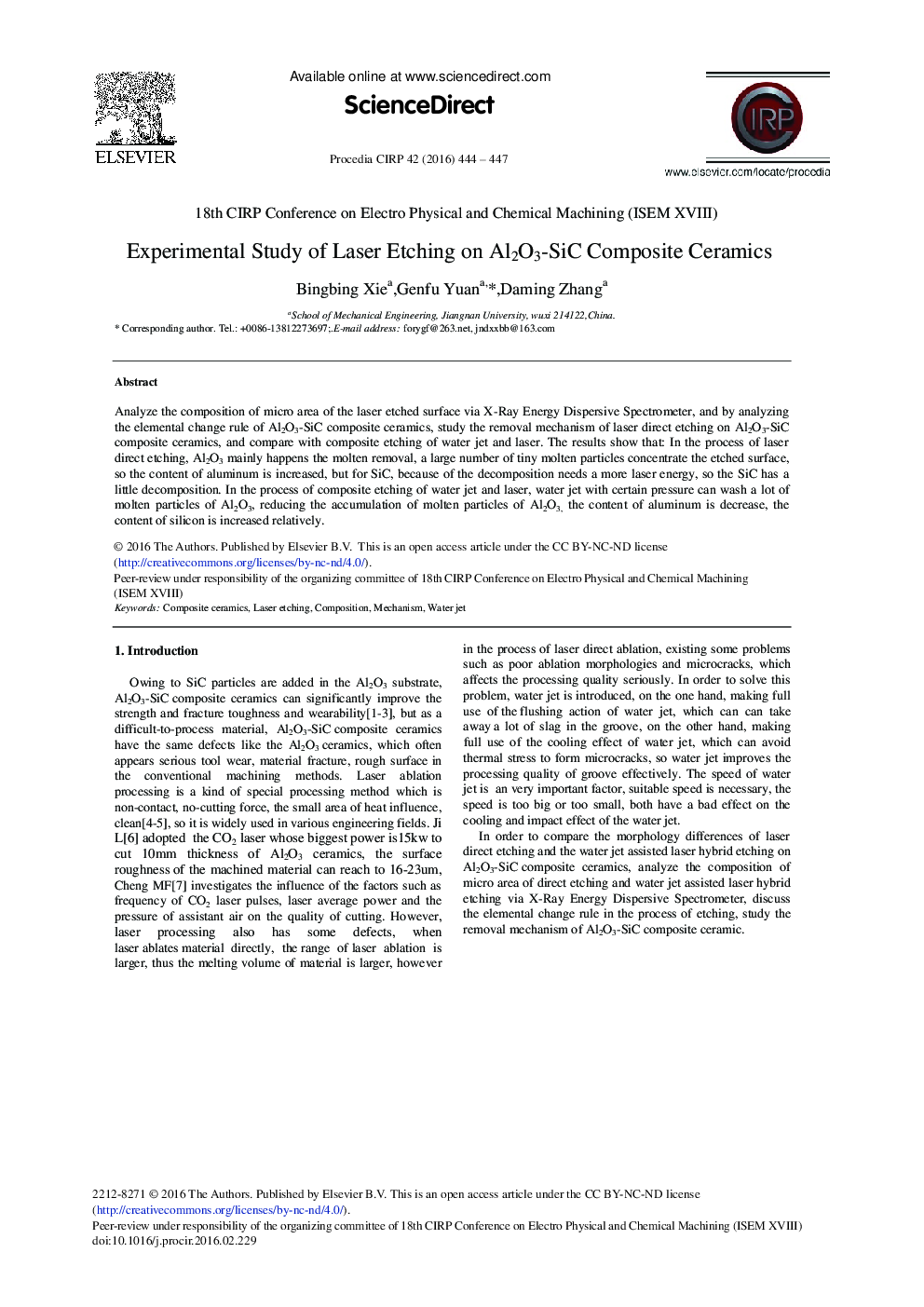 Experimental Study of Laser Etching on Al2O3-SiC Composite Ceramics 