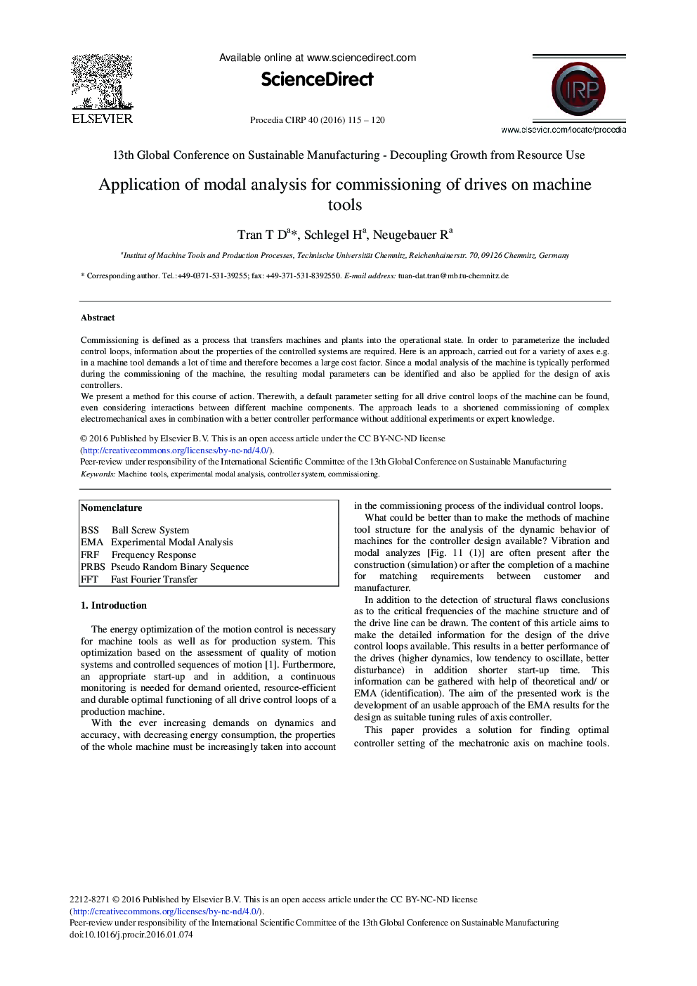 Application of Modal Analysis for Commissioning of Drives on Machine Tools 